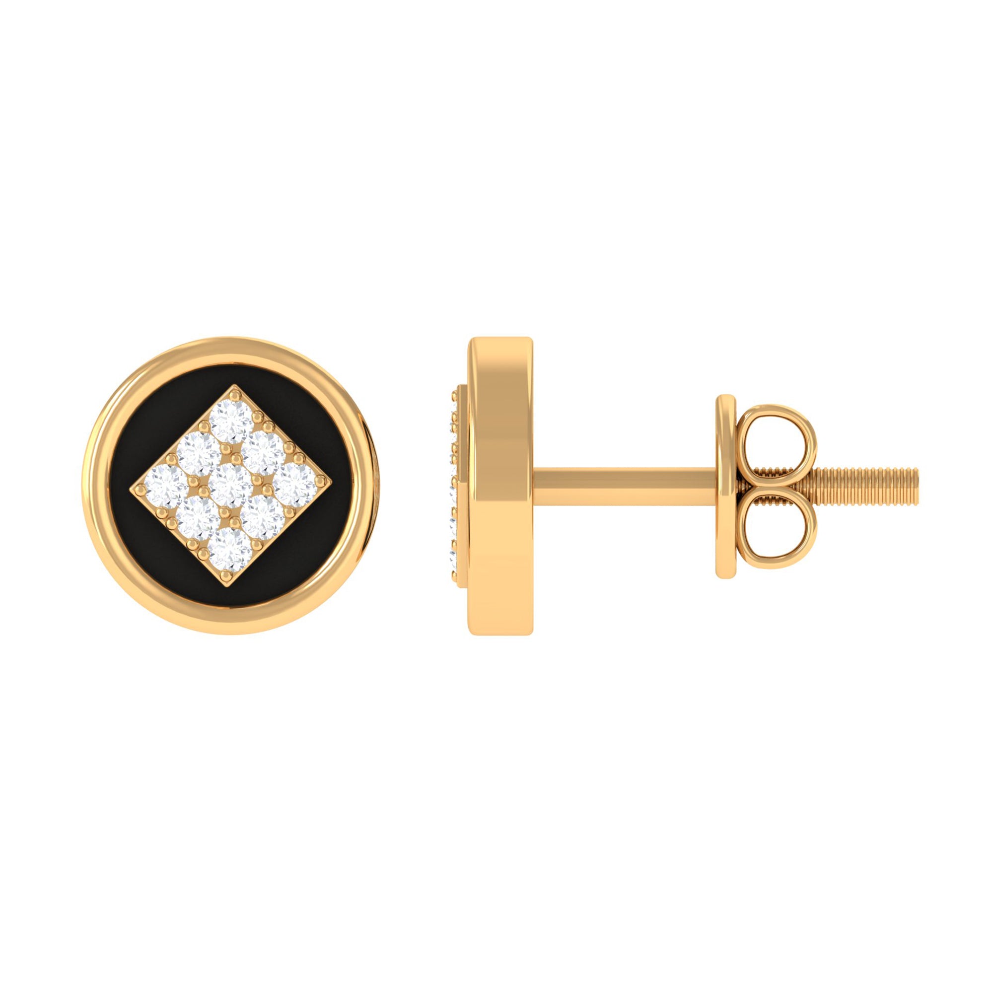 Classic Diamond Gold Stud Earrings with Enamel Diamond - ( HI-SI ) - Color and Clarity - Rosec Jewels