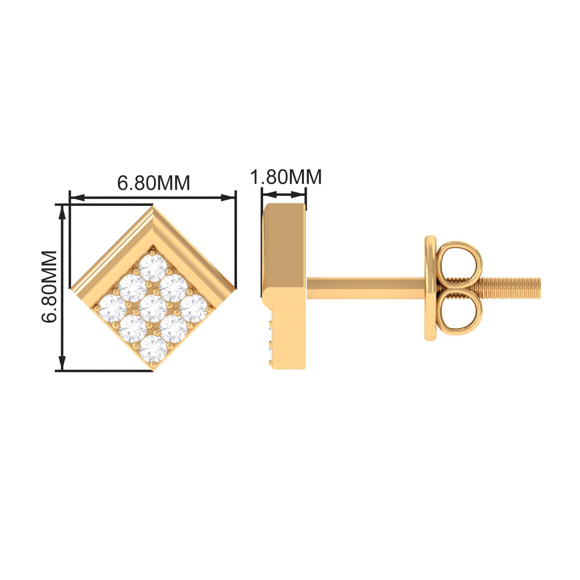 Minimal Diamond Diagonal Square Stud Earrings in Gold Diamond - ( HI-SI ) - Color and Clarity - Rosec Jewels