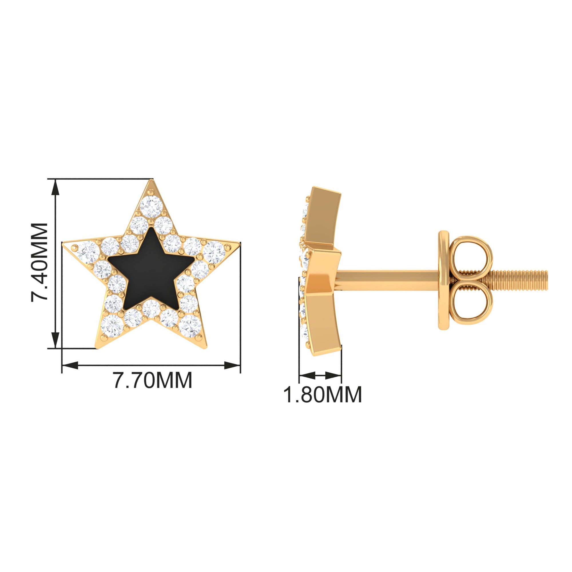 Minimal Diamond Star Stud Earring with Enamel Diamond - ( HI-SI ) - Color and Clarity - Rosec Jewels