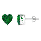 7 MM Heart Shape Created Emerald Solitaire Stud Earrings in Gold Lab Created Emerald - ( AAAA ) - Quality - Rosec Jewels