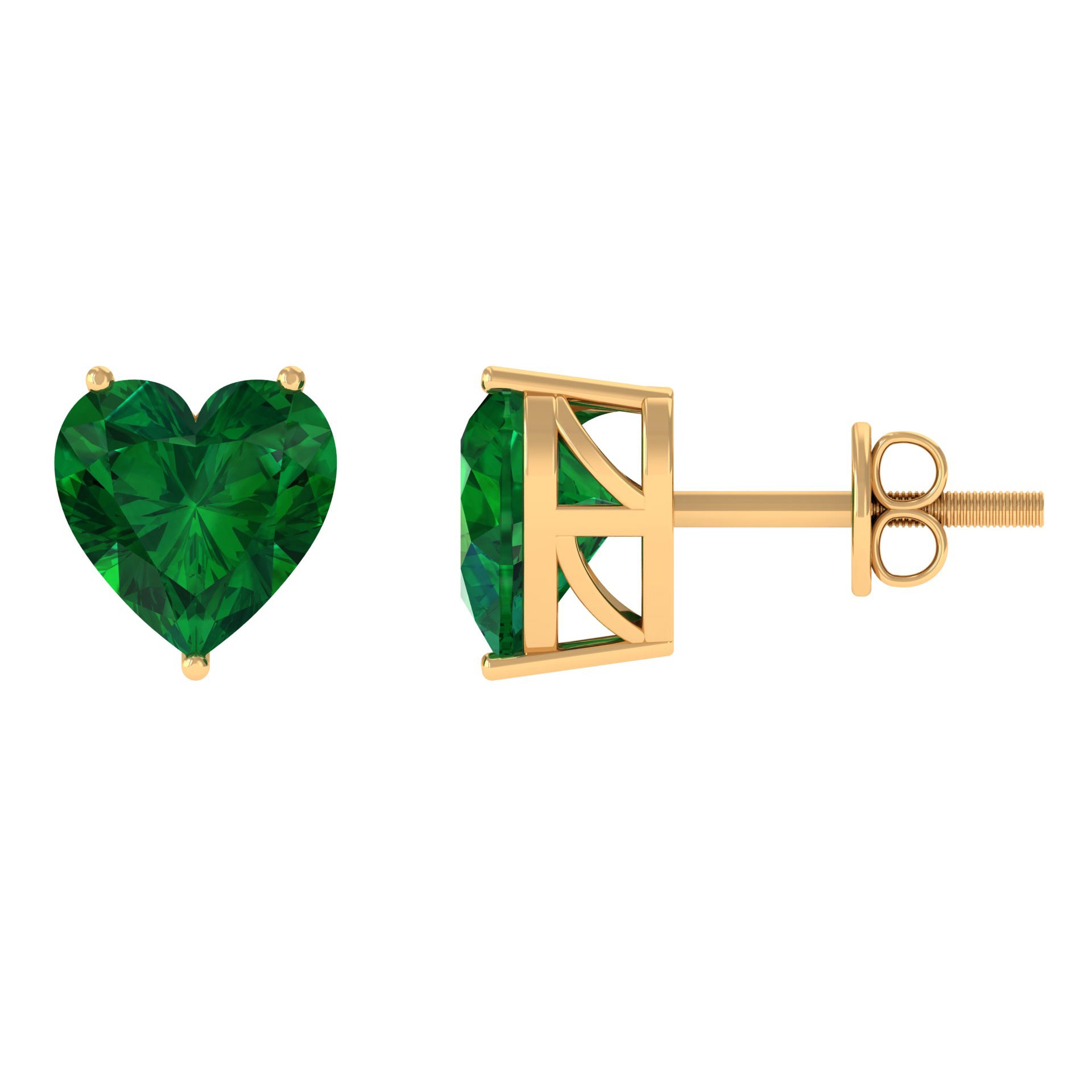 7 MM Heart Shape Created Emerald Solitaire Stud Earrings in Gold Lab Created Emerald - ( AAAA ) - Quality - Rosec Jewels