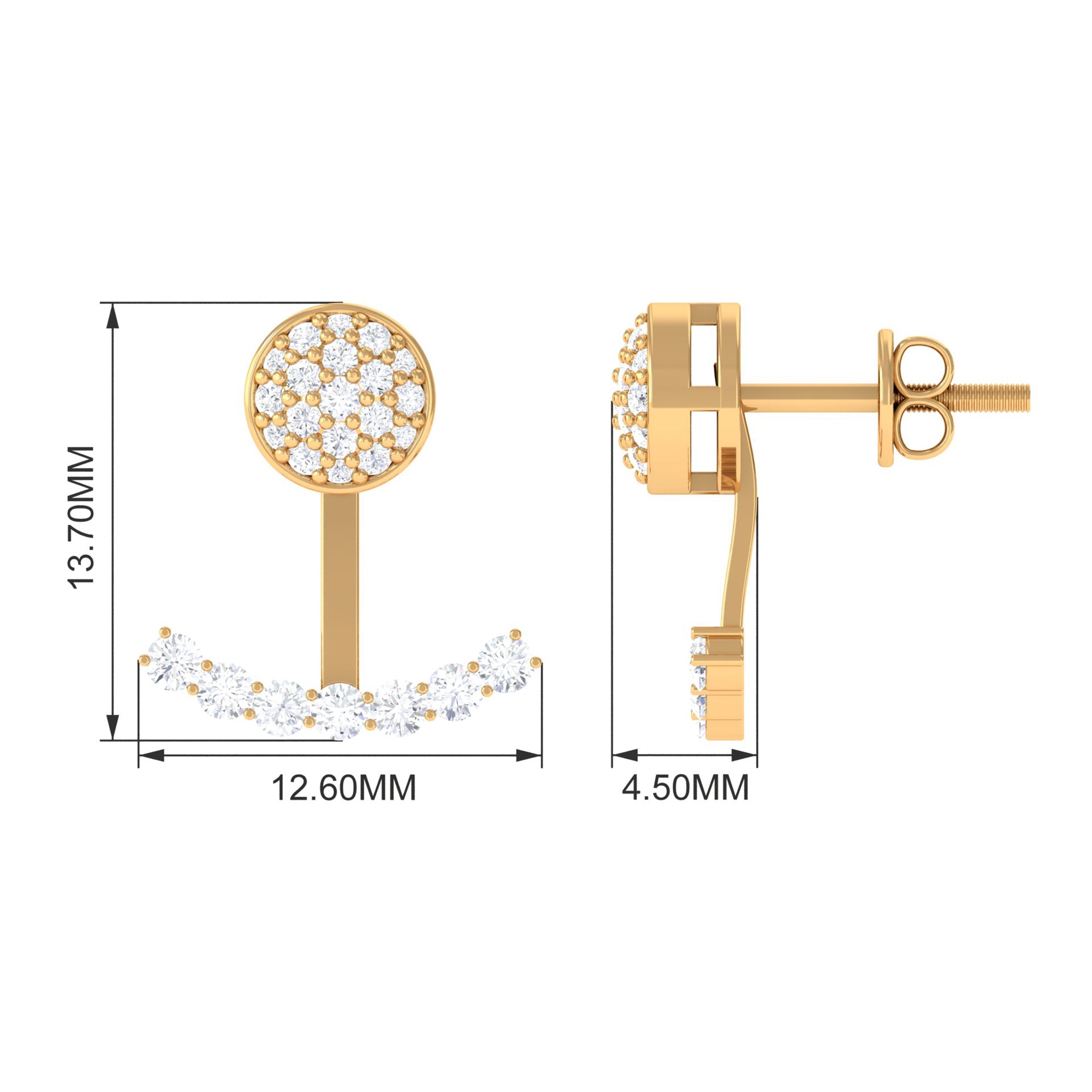 Round Cut Moissanite Curved Jacket Earrings in Gold Moissanite - ( D-VS1 ) - Color and Clarity - Rosec Jewels