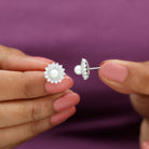 Freshwater Pearl Stud Earrings with Diamond Double Halo Freshwater Pearl - ( AAA ) - Quality - Rosec Jewels