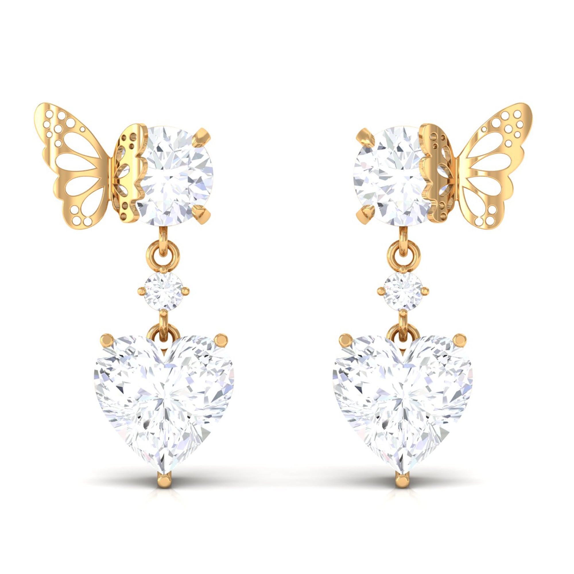 Moissanite Butterfly Heart Drop Earrings Moissanite - ( D-VS1 ) - Color and Clarity - Rosec Jewels