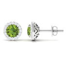 1.50 CT Round Peridot and Diamond Halo Stud Earrings Peridot - ( AAA ) - Quality - Rosec Jewels