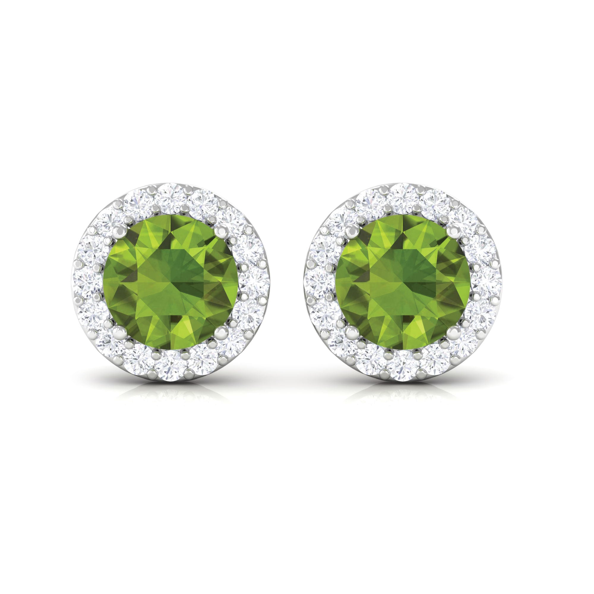 1.50 CT Round Peridot and Diamond Halo Stud Earrings Peridot - ( AAA ) - Quality - Rosec Jewels