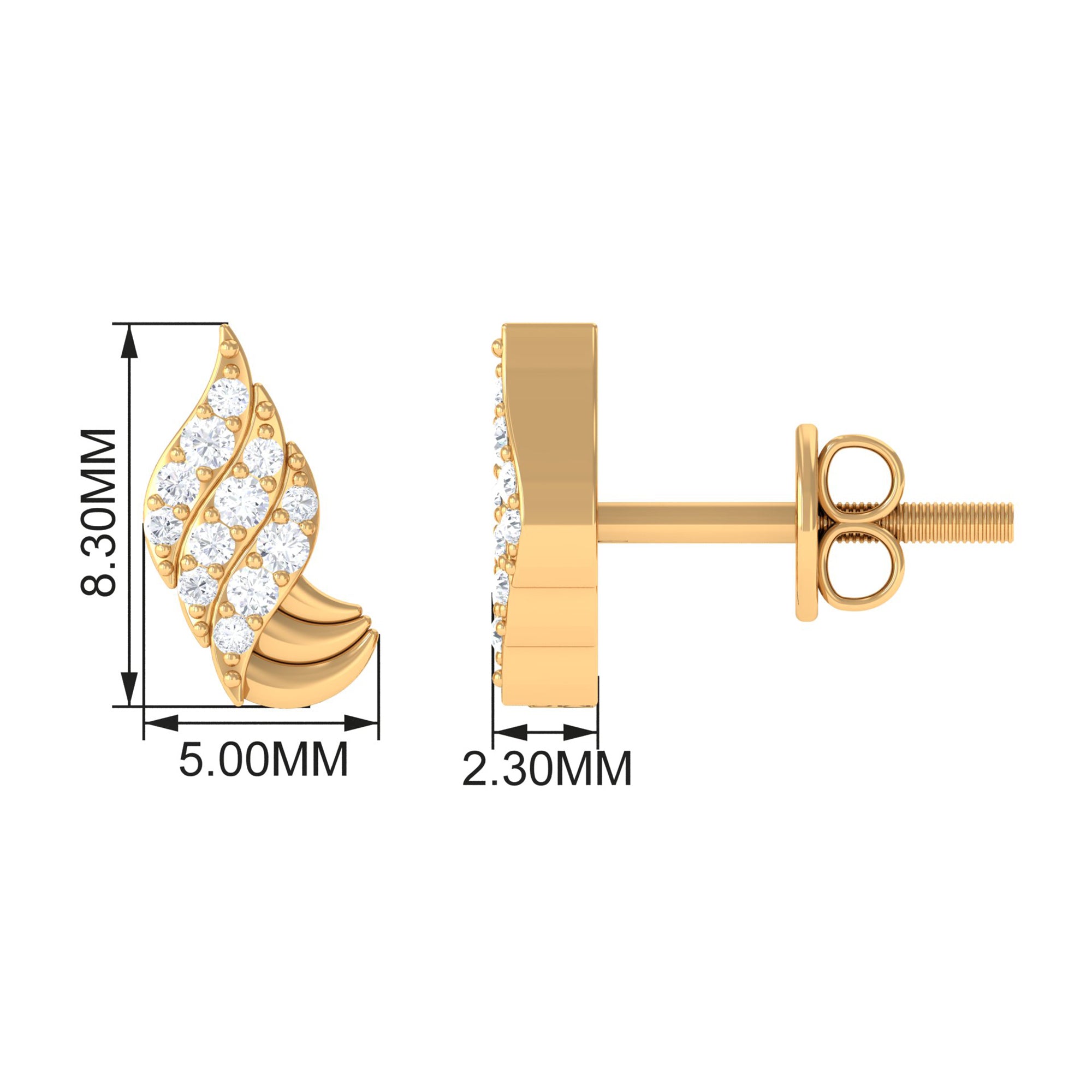 Real Diamond Gold Contemporary Stud Earrings Diamond - ( HI-SI ) - Color and Clarity - Rosec Jewels