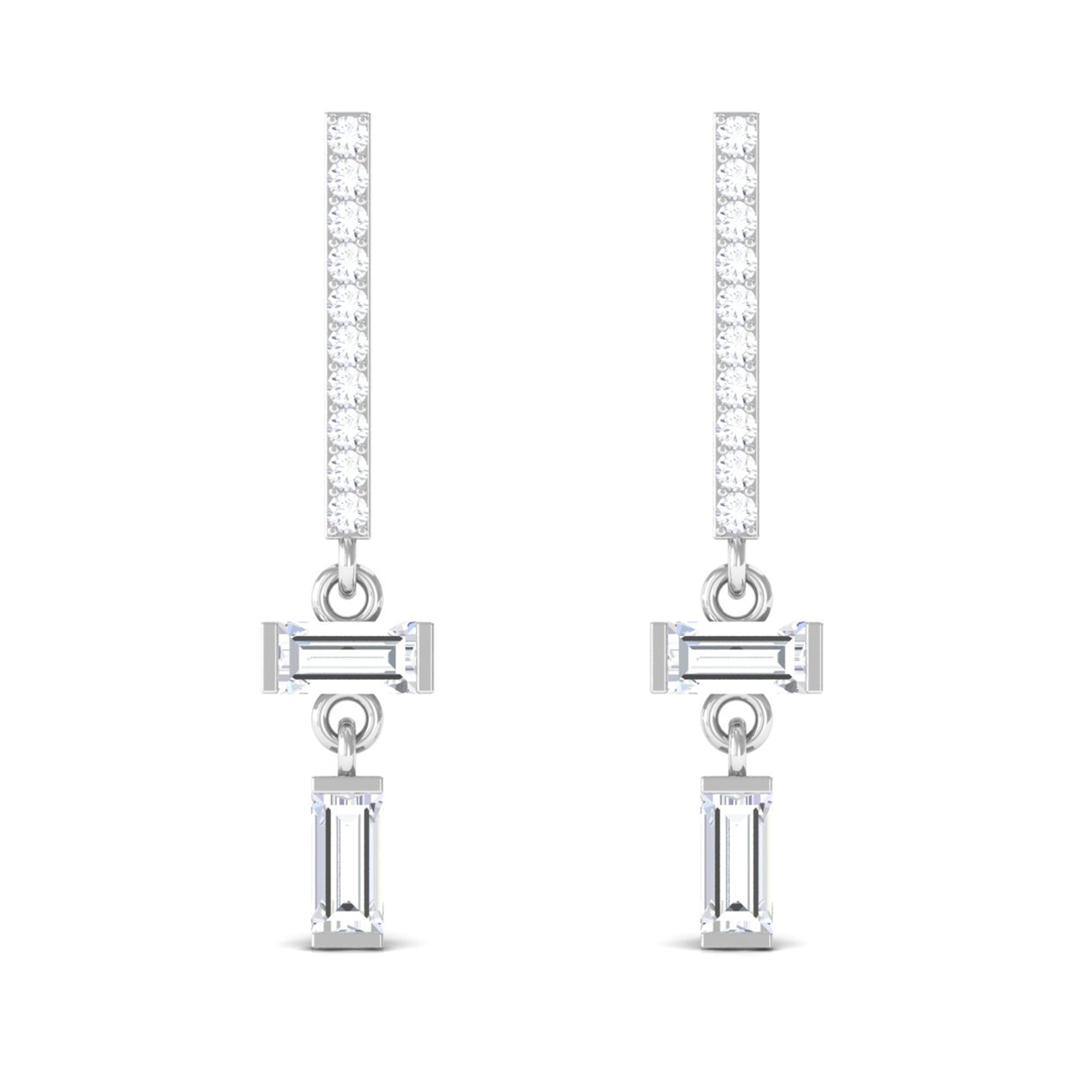 Minimal Bar Dangle Earrings with Certified Moissanite Moissanite - ( D-VS1 ) - Color and Clarity - Rosec Jewels