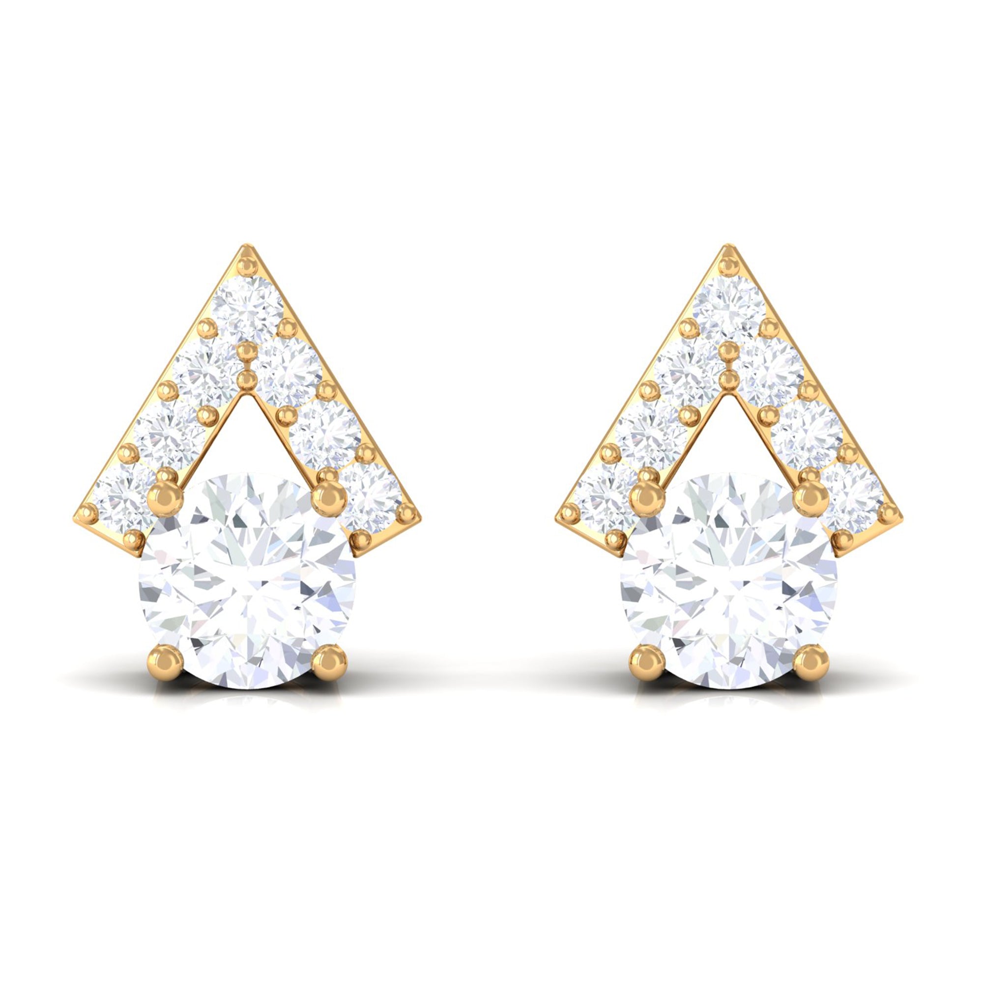 3/4 CT Contemporary Zircon Gold Stud Earrings Zircon - ( AAAA ) - Quality - Rosec Jewels