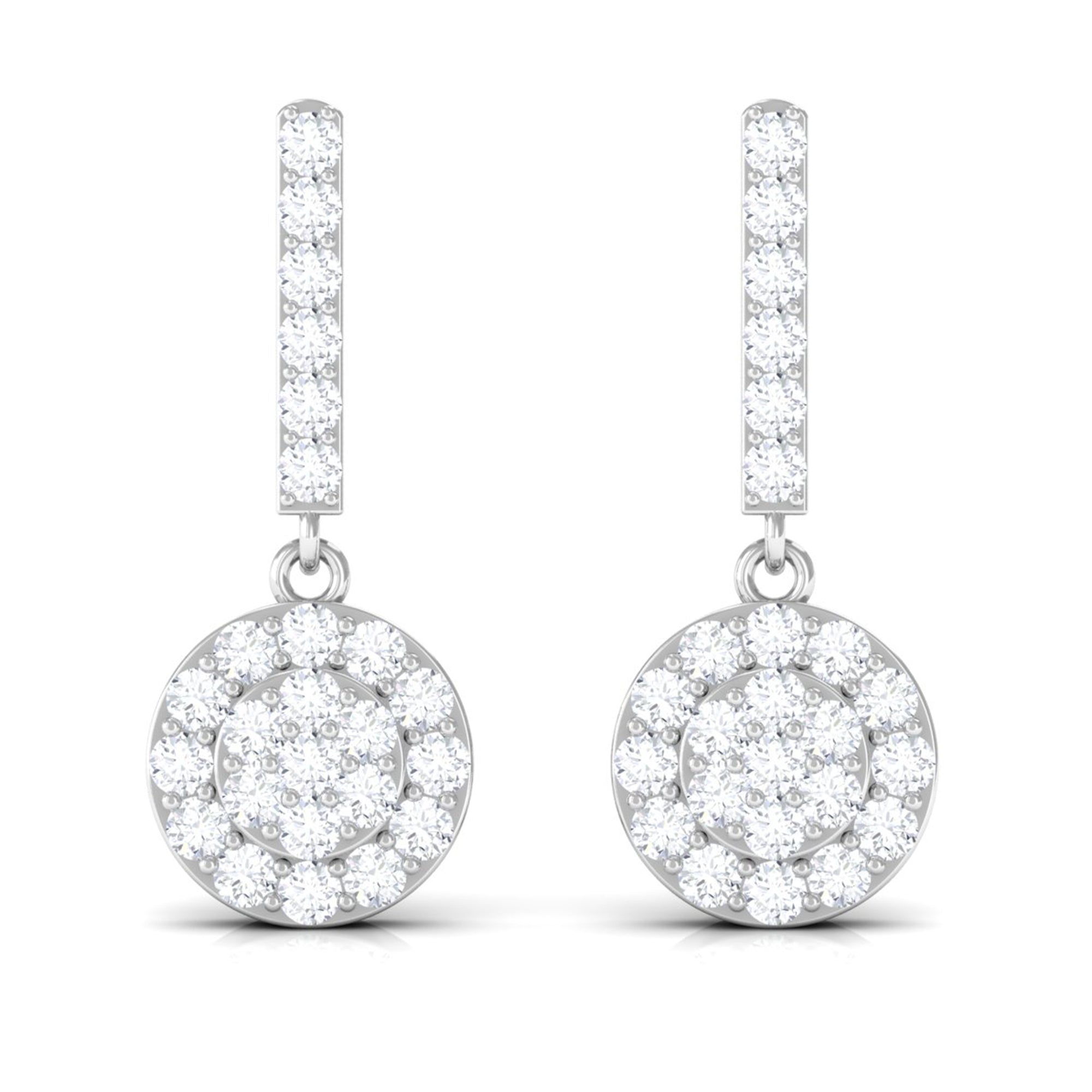 3/4 CT Minimal Zircon Gold Dangle Earrings in Pave Setting Zircon - ( AAAA ) - Quality - Rosec Jewels