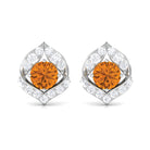 Dainty Citrine and Diamond Petal Stud Earrings Citrine - ( AAA ) - Quality - Rosec Jewels