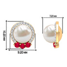 Freshwater Pearl and Ruby Stud Earrings with Diamond Halo Freshwater Pearl - ( AAA ) - Quality - Rosec Jewels