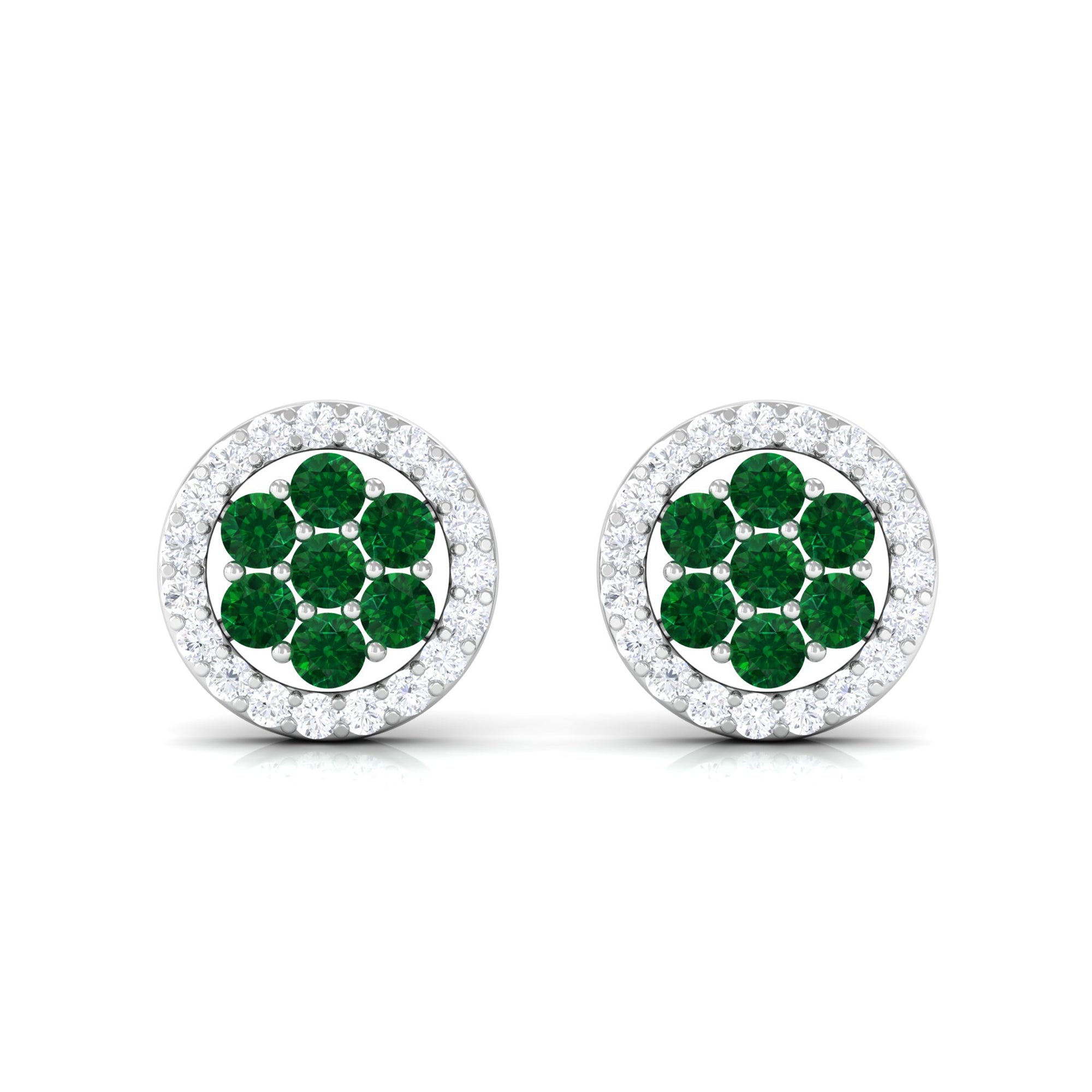 1/4 CT Created Emerald Cluster Earrings with Diamond Halo Lab Created Emerald - ( AAAA ) - Quality - Rosec Jewels