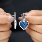 Created Blue Sapphire Heart Drop Earrings in Silver Lab Created Blue Sapphire - ( AAAA ) - Quality 92.5 Sterling Silver - Rosec Jewels