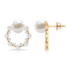 7.25 CT Freshwater Pearl and Diamond Open Circle Stud Earrings Freshwater Pearl - ( AAA ) - Quality - Rosec Jewels