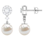 6.50 CT Freshwater Pearl Drop Earrings with Diamond Accent Freshwater Pearl - ( AAA ) - Quality - Rosec Jewels