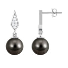 Tahitian Pearl Drop and Diamond Art Deco Earrings Tahitian pearl - ( AAA ) - Quality - Rosec Jewels