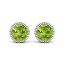 Round Peridot Solitaire Stud Earrings in Bezel Setting Peridot - ( AAA ) - Quality - Rosec Jewels