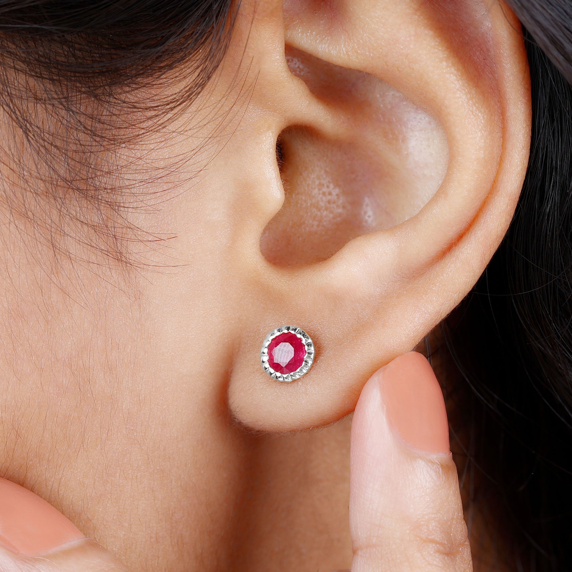 1.25 CT Round Cut Created Ruby Solitaire Stud Earring in Gold Lab Created Ruby - ( AAAA ) - Quality - Rosec Jewels