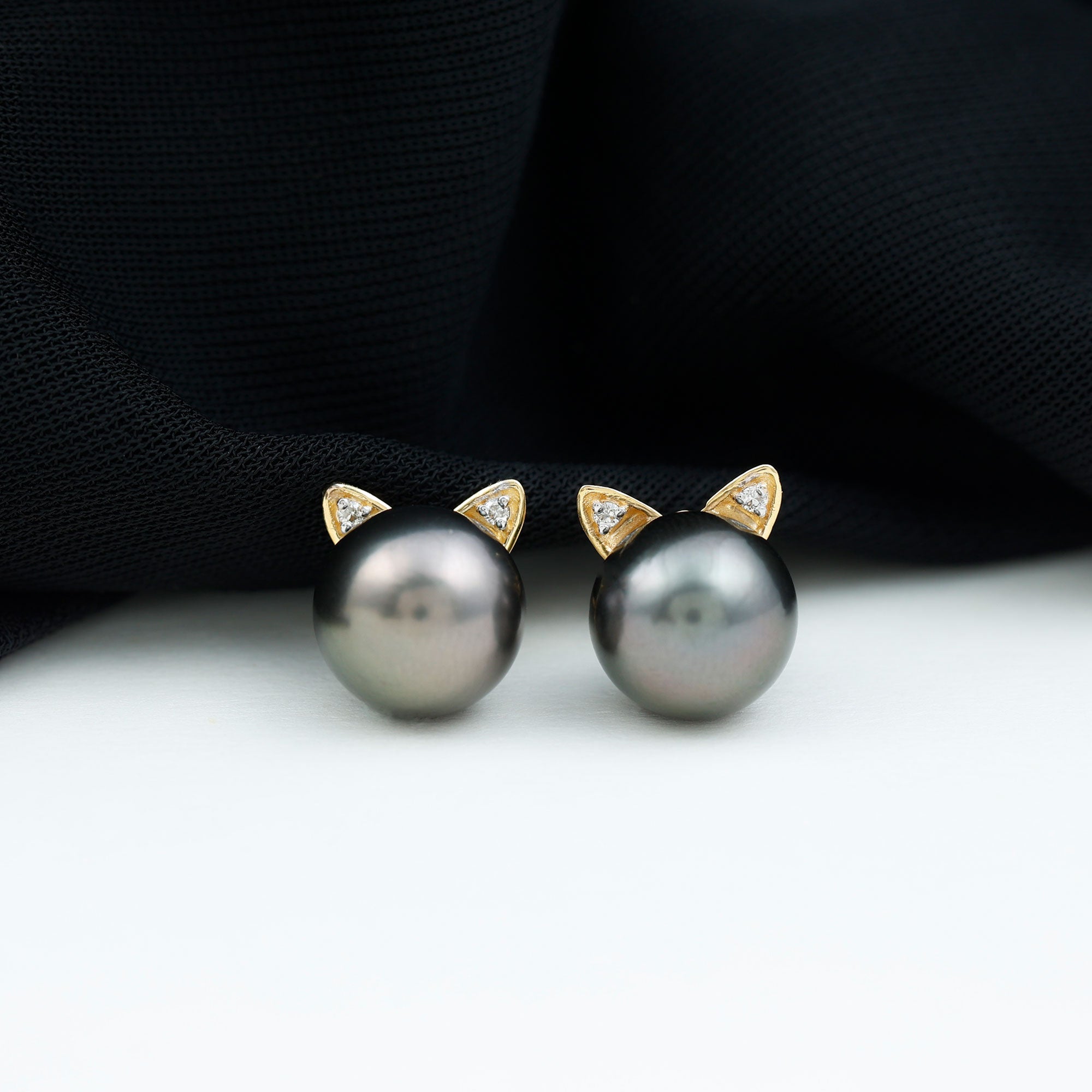 16.25 CT Solitaire Tahitian Pearl Cat Face Stud Earring with Moissanite Tahitian pearl - ( AAA ) - Quality - Rosec Jewels