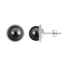 Beaded Bezel Set Tahitian Pearl Solitaire Gold Stud Earring Tahitian pearl - ( AAA ) - Quality - Rosec Jewels