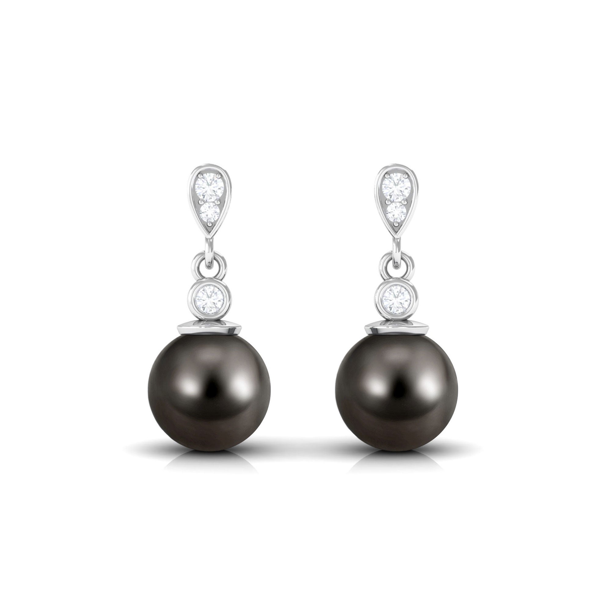 7 MM Tahitian Pearl Drop Earring with Diamond Tahitian pearl - ( AAA ) - Quality - Rosec Jewels