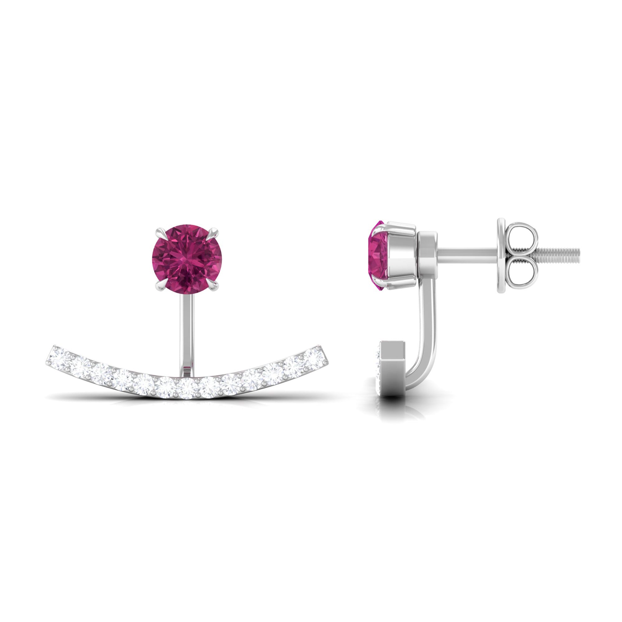 Classic Pink Tourmaline Jacket Earrings with Diamond Pink Tourmaline - ( AAA ) - Quality - Rosec Jewels