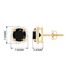 6 MM Black Spinel Stud Earrings with Diamond Halo Black Spinel - ( AAA ) - Quality - Rosec Jewels