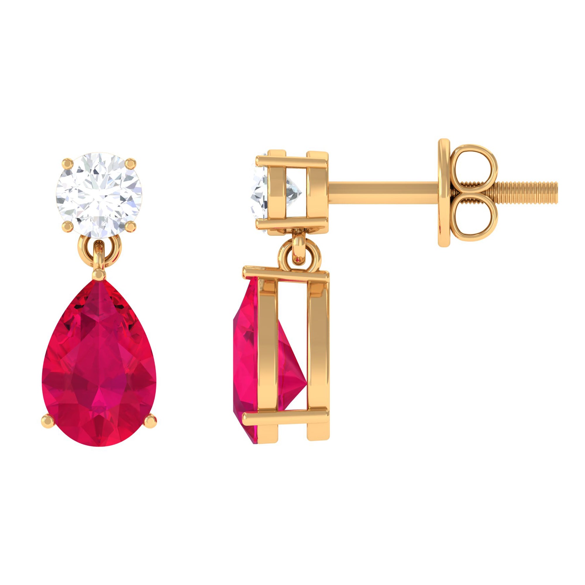 Natural Red Ruby Dangle Drop Earrings with Moissanite forWomen Ruby - ( AAA ) - Quality - Rosec Jewels