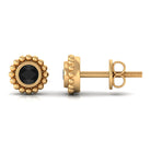 Bezel Set Black Spinel Stud Earrings with Beaded Gold Black Spinel - ( AAA ) - Quality - Rosec Jewels