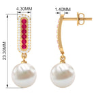 15.50 CT Freshwater Pearl Drop Earrings with Ruby and Moissanite Freshwater Pearl - ( AAA ) - Quality - Rosec Jewels