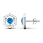 3/4 CT Minimal Swiss Blue Topaz and Diamond Geometric Stud Earrings Swiss Blue Topaz - ( AAA ) - Quality - Rosec Jewels