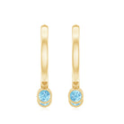 Three Stone Aquamarine Gold Hoop Earring in Bezel Setting Aquamarine - ( AAA ) - Quality - Rosec Jewels