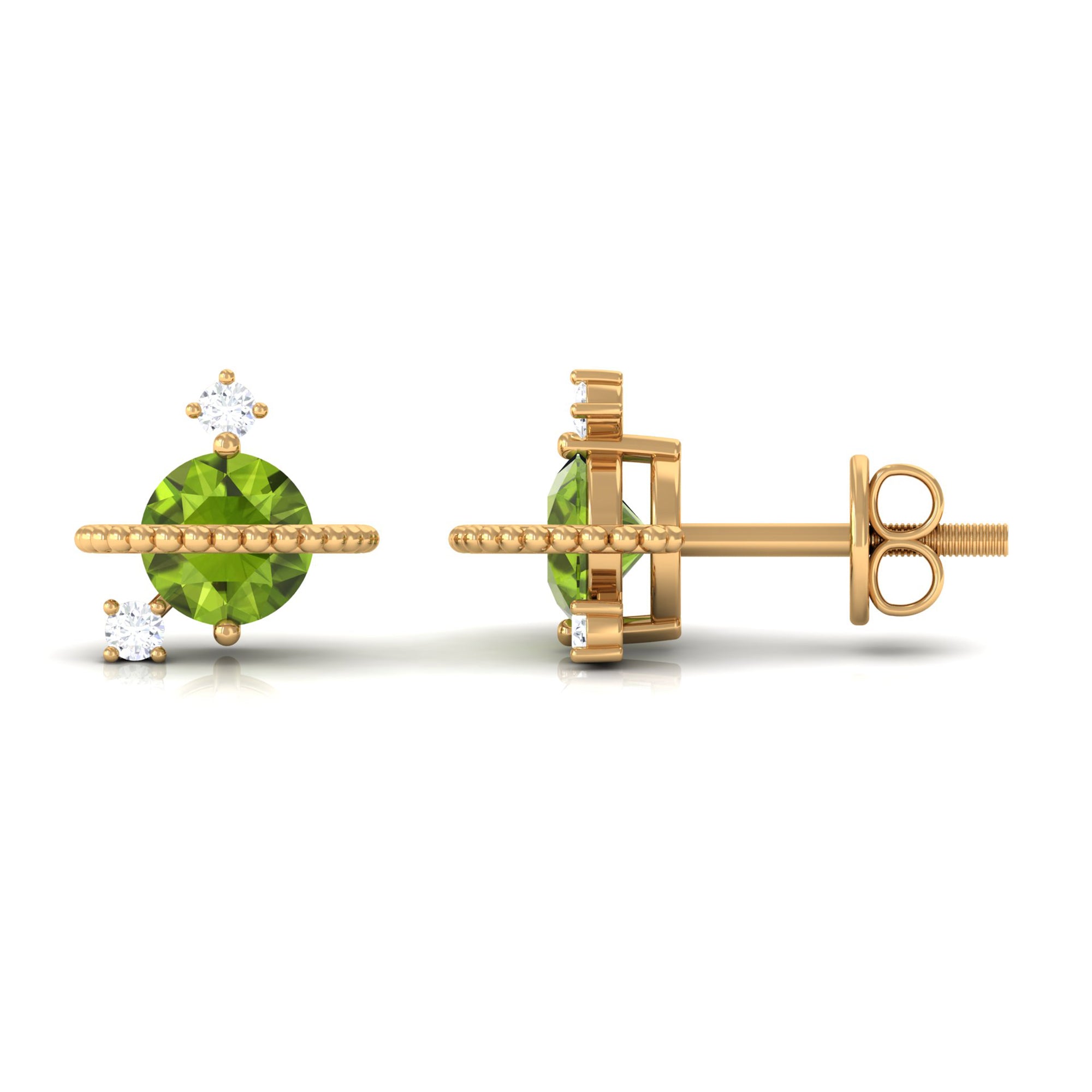 Contemporary Peridot Celestial Stud Earrings with Diamond Peridot - ( AAA ) - Quality - Rosec Jewels