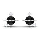 Black Spinel Celestial Stud Earrings with Diamond Stones Black Spinel - ( AAA ) - Quality - Rosec Jewels