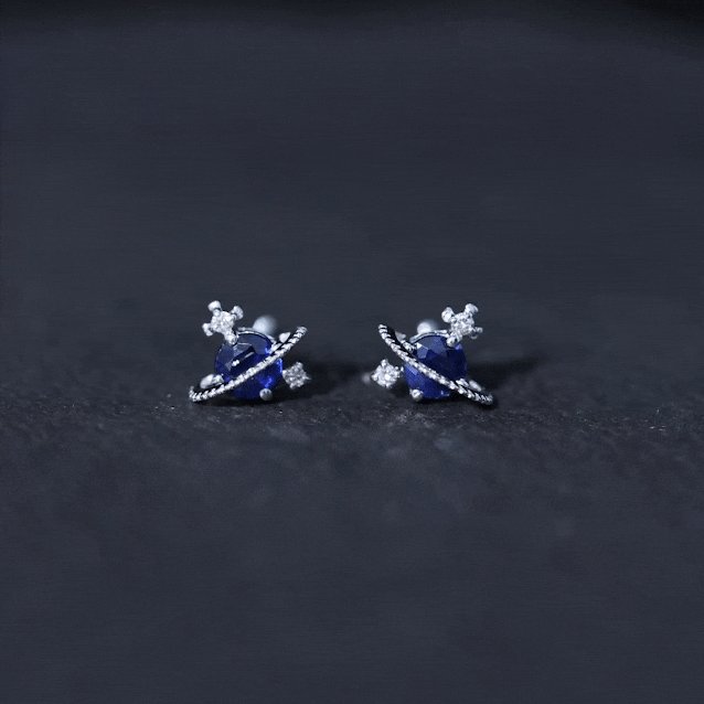 Blue Sapphire and Diamond Celestial Stud Earrings Blue Sapphire - ( AAA ) - Quality - Rosec Jewels