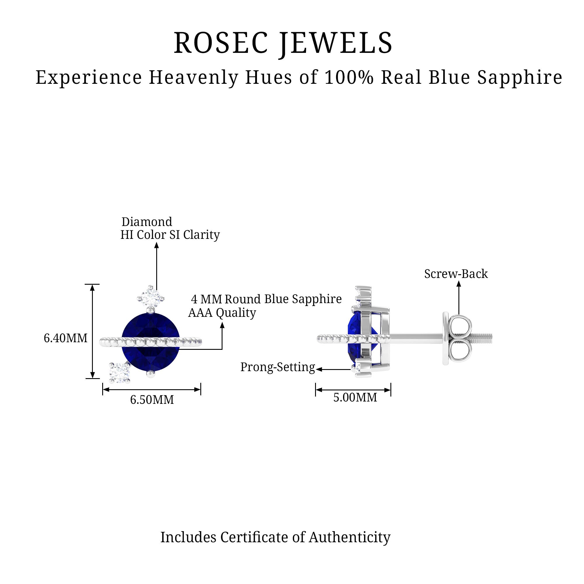 Blue Sapphire and Diamond Celestial Stud Earrings Blue Sapphire - ( AAA ) - Quality - Rosec Jewels