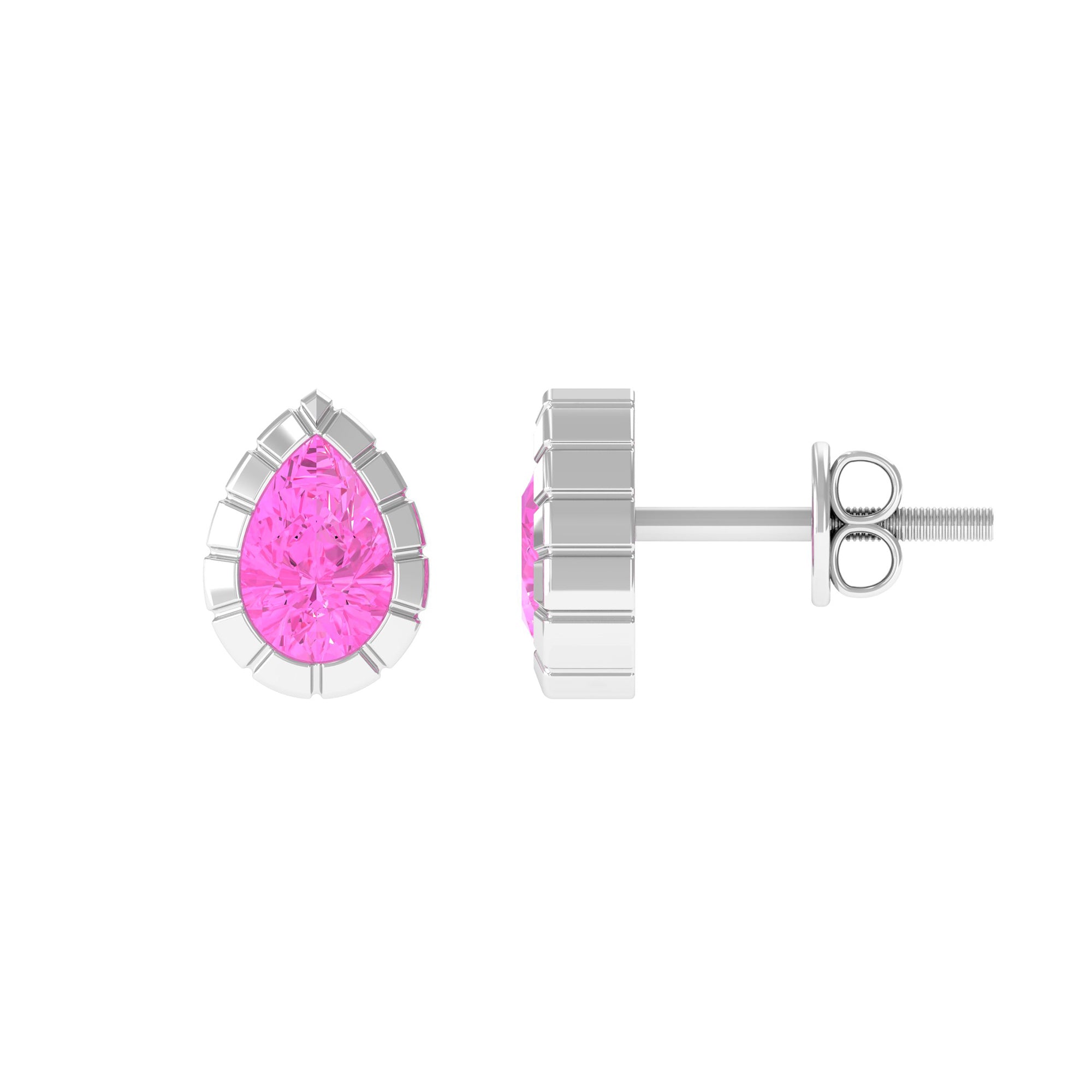 Engraved Bezel Set Pear Cut Pink Sapphire Solitaire Stud Earrings Pink Sapphire - ( AAA ) - Quality - Rosec Jewels