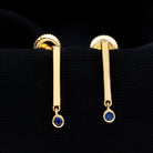 Round Shape Blue Sapphire and Gold Bar Drop Earrings for Women Blue Sapphire - ( AAA ) - Quality - Rosec Jewels