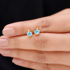 Round Swiss Blue Topaz Stud Earrings with Moissanite Swiss Blue Topaz - ( AAA ) - Quality - Rosec Jewels