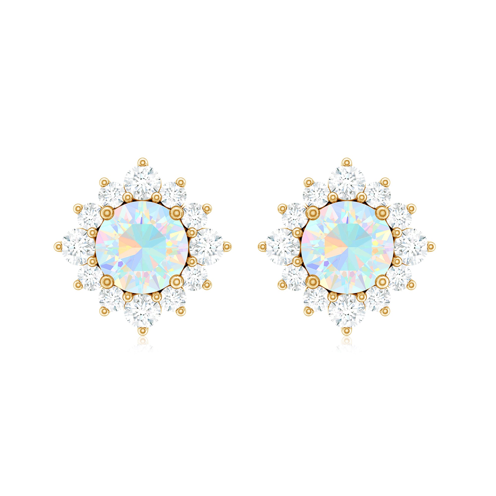 1 CT Classic Ethiopian Opal Stud Earrings with Diamond Halo Ethiopian Opal - ( AAA ) - Quality - Rosec Jewels