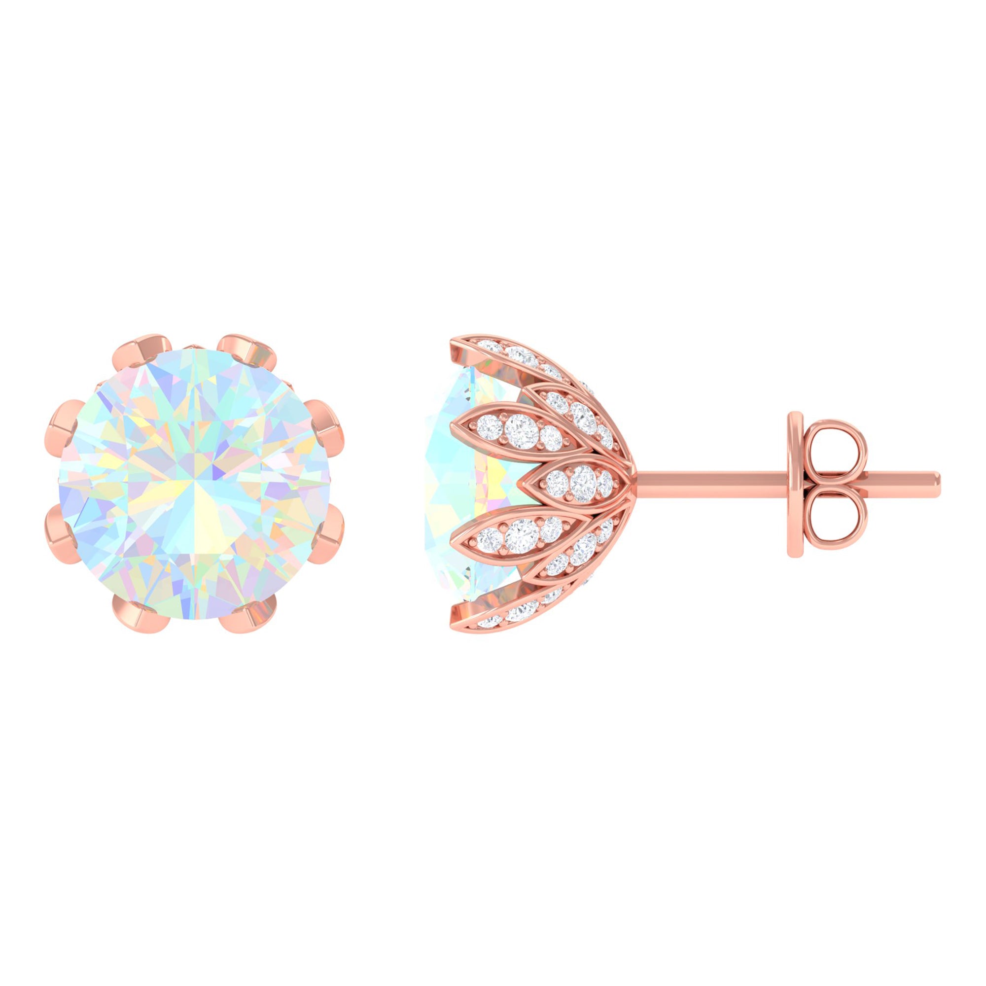 4.50 CT Ethiopian Opal Solitaire Stud Earrings with Diamond Ethiopian Opal - ( AAA ) - Quality - Rosec Jewels