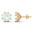 4.50 CT Ethiopian Opal Solitaire Stud Earrings with Diamond Ethiopian Opal - ( AAA ) - Quality - Rosec Jewels