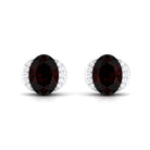 Oval Garnet Solitaire Stud Earrings with Diamond Garnet - ( AAA ) - Quality - Rosec Jewels