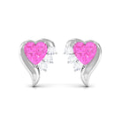 Heart Shape Pink Sapphire and Diamond Minimal Stud Earrings Pink Sapphire - ( AAA ) - Quality - Rosec Jewels