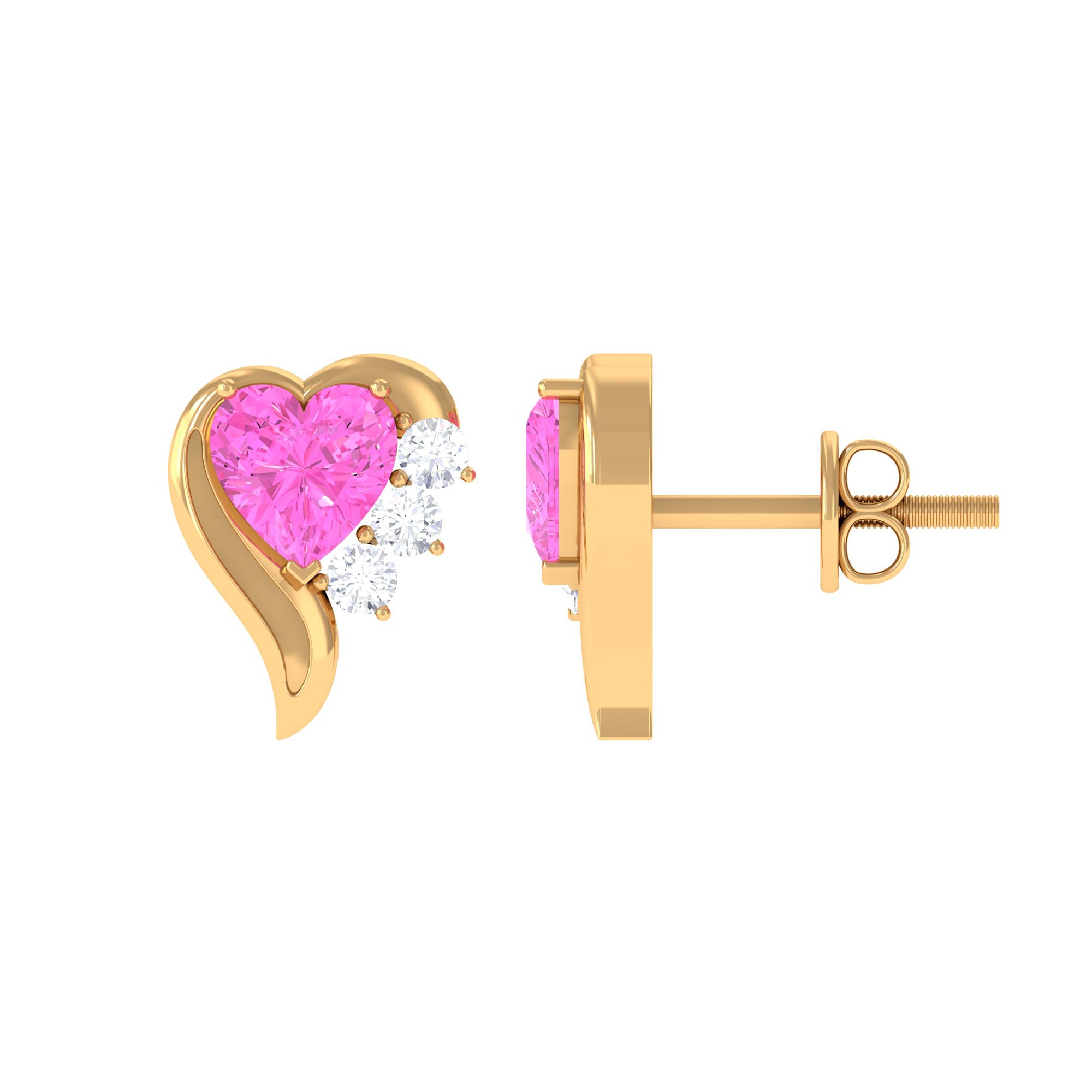 Heart Shape Pink Sapphire and Diamond Minimal Stud Earrings Pink Sapphire - ( AAA ) - Quality - Rosec Jewels