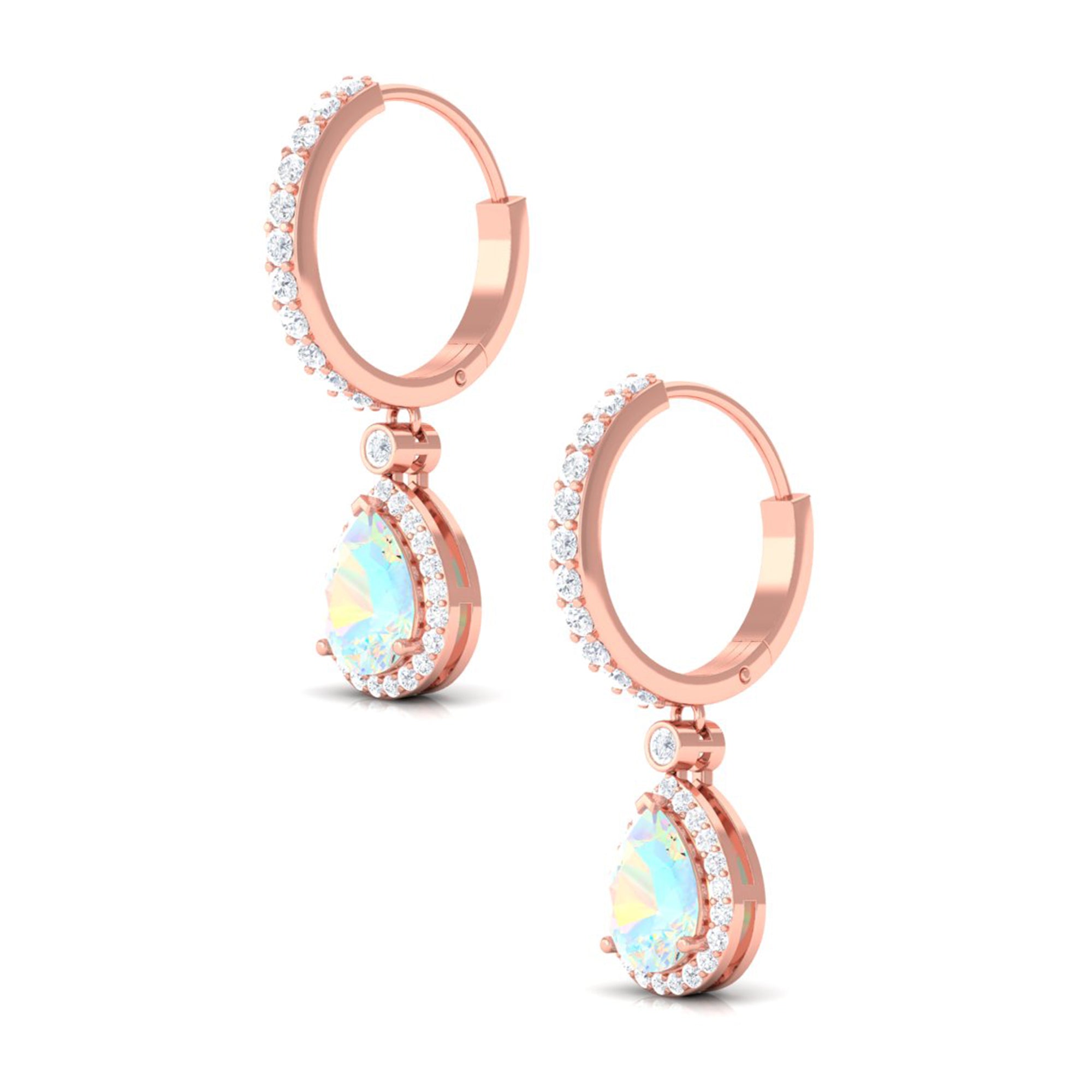 Classic Ethiopian Opal Classic Hoop Drop Earrings with Moissanite Accent Ethiopian Opal - ( AAA ) - Quality - Rosec Jewels