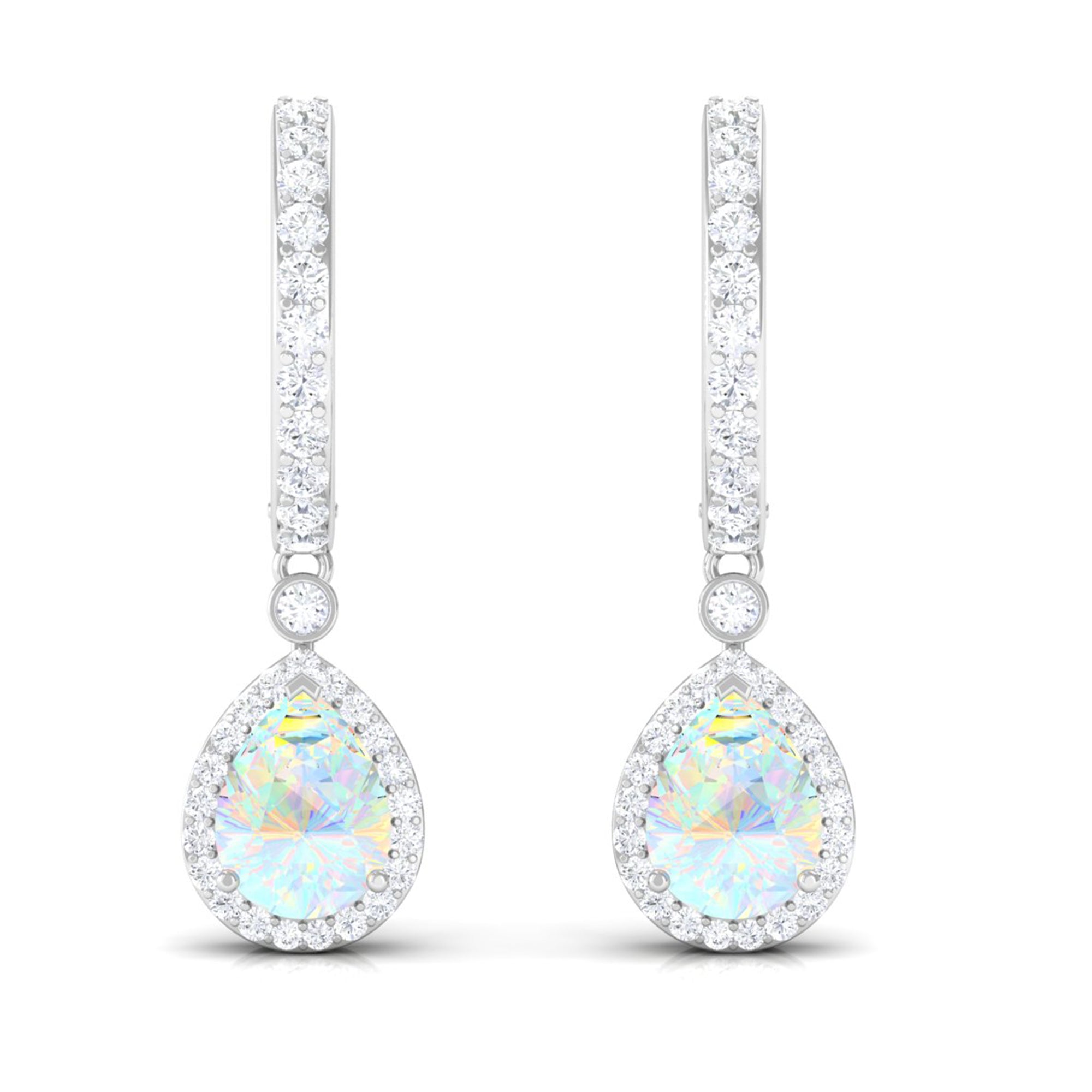 Classic Ethiopian Opal Classic Hoop Drop Earrings with Moissanite Accent Ethiopian Opal - ( AAA ) - Quality - Rosec Jewels