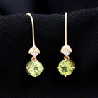 Round Peridot and Moissanite Drop Earrings with Fish Hook Peridot - ( AAA ) - Quality - Rosec Jewels