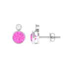 Bezel Set Round Pink Sapphire and Diamond Solitaire Stud Earrings Pink Sapphire - ( AAA ) - Quality - Rosec Jewels